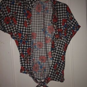 Striped rose tied coverup